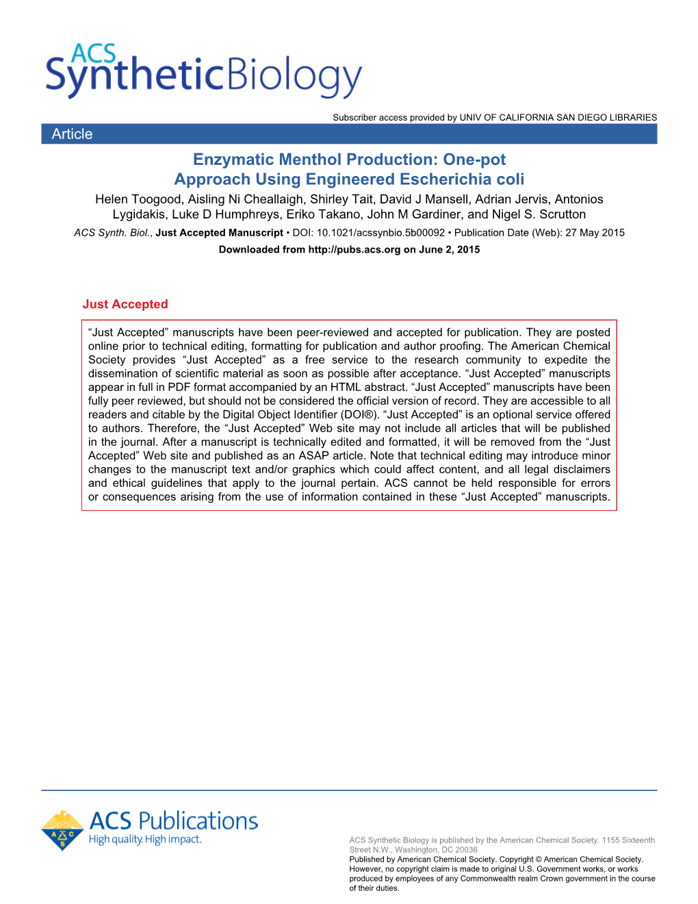 Enzymatic Menthol Production