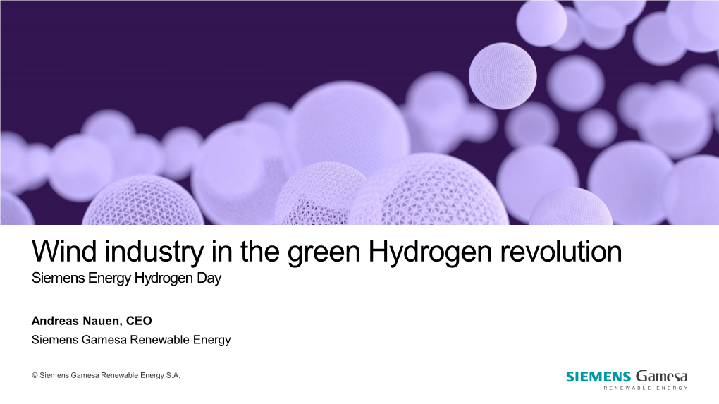 Wind Industry in the Green Hydrogen Revolution Siemens Energy Hydrogen Day