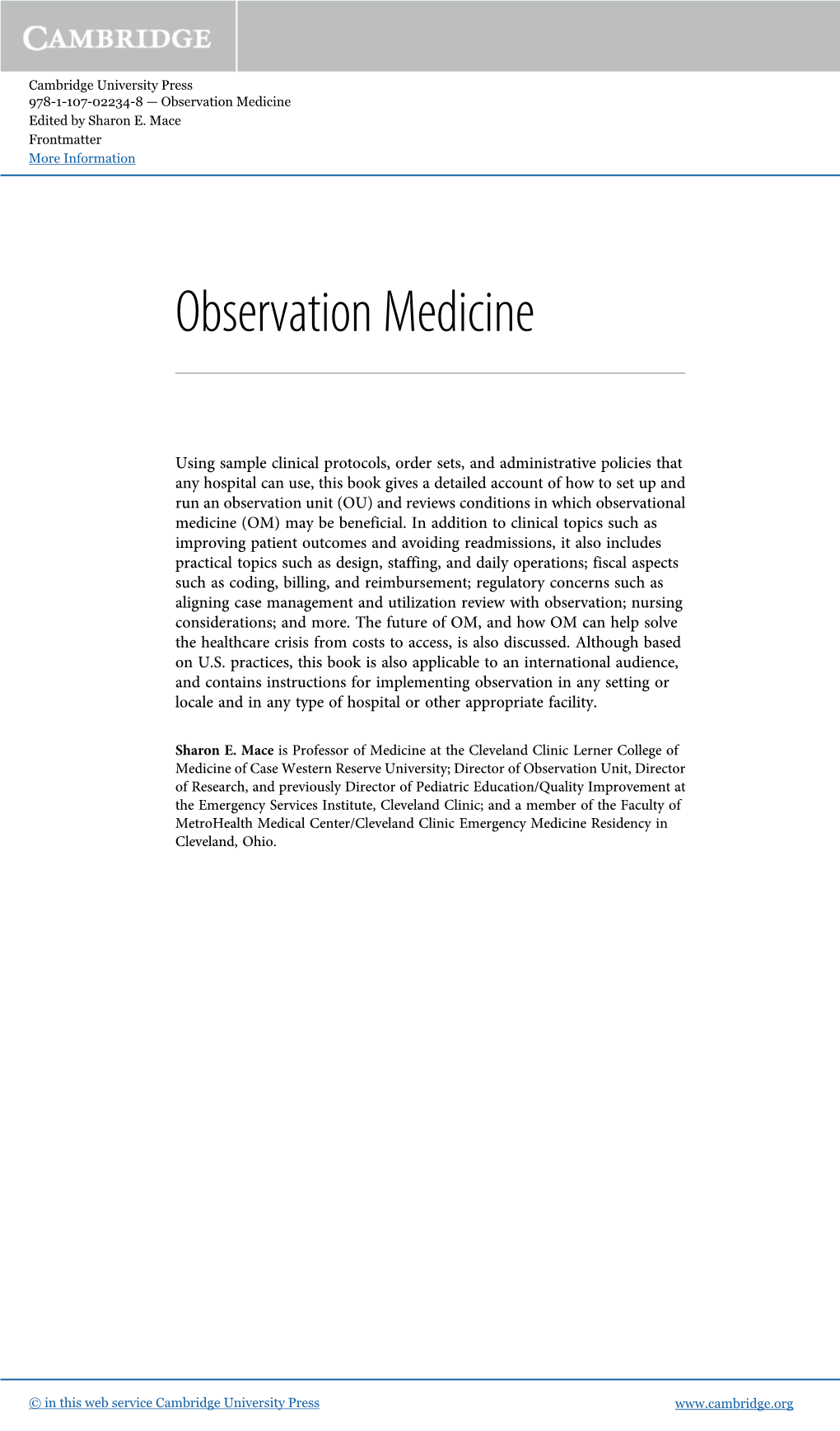 Observation Medicine Edited by Sharon E