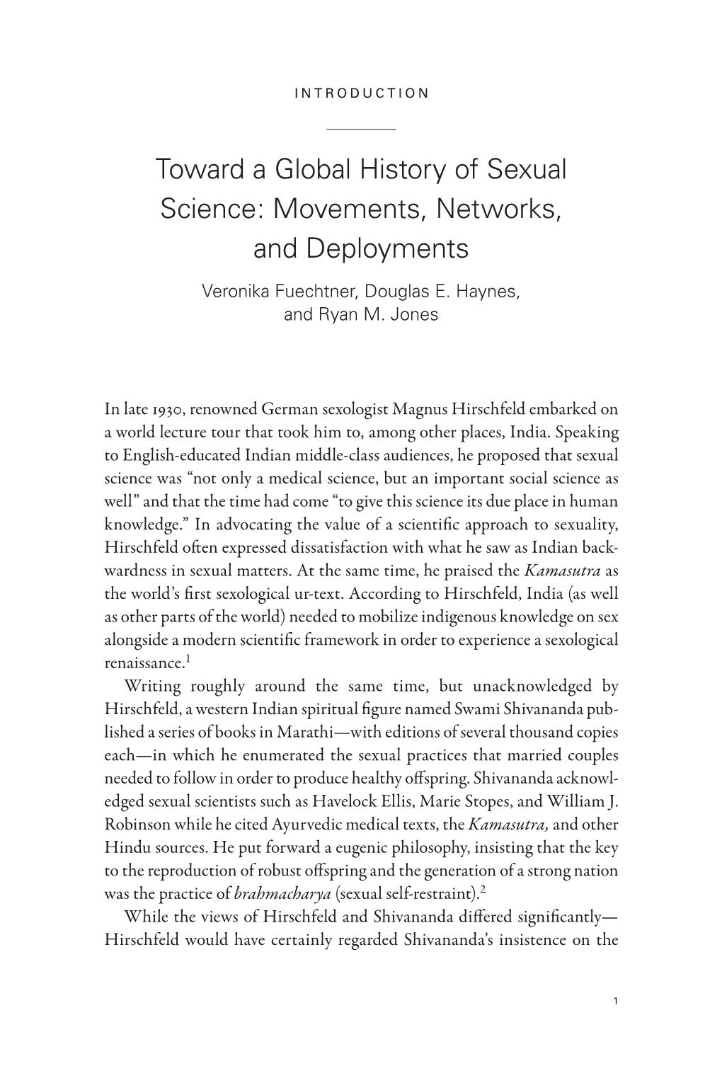 Toward a Global History of Sexual Science: Movements, Networks, and Deployments