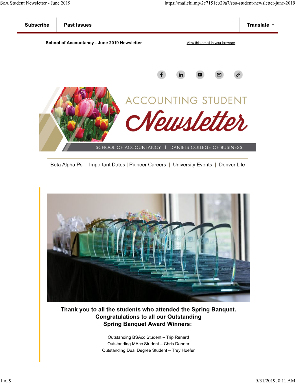 Soa Student Newsletter - June 2019