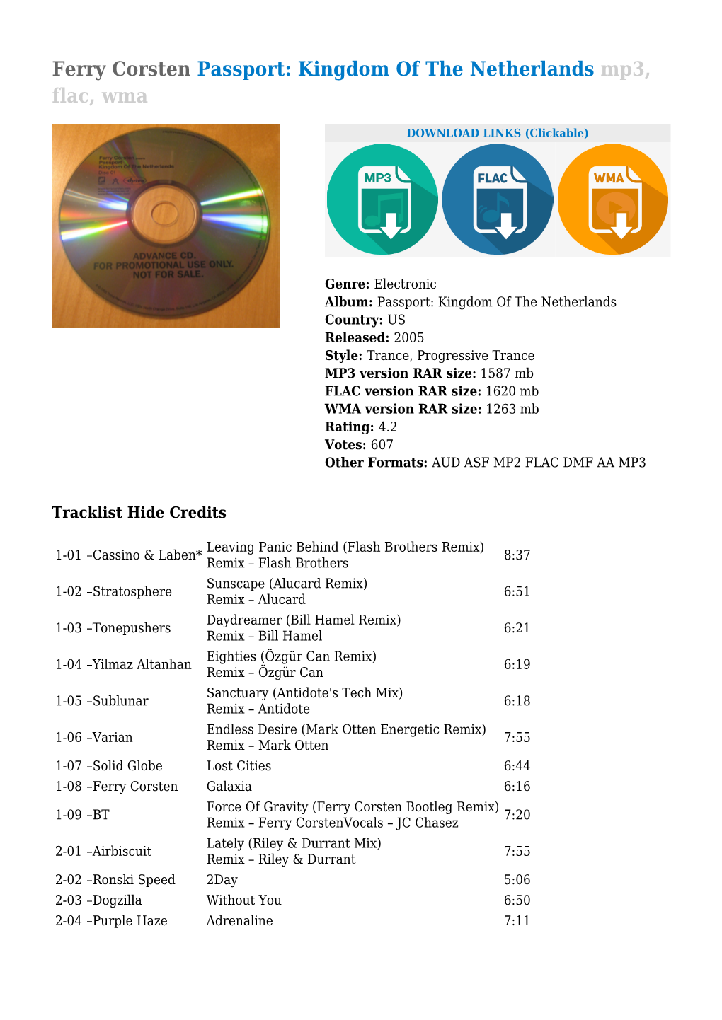 Ferry Corsten Passport: Kingdom of the Netherlands Mp3, Flac, Wma