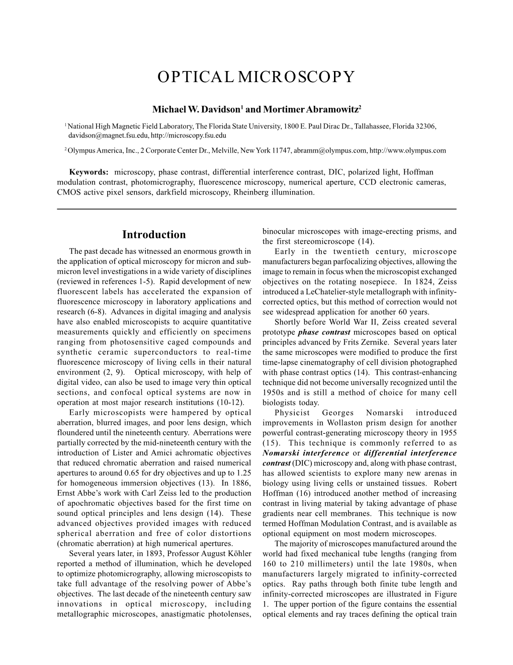 OPTICAL MICROSCOPY Davidson and Abramowitz OPTICAL MICROSCOPY