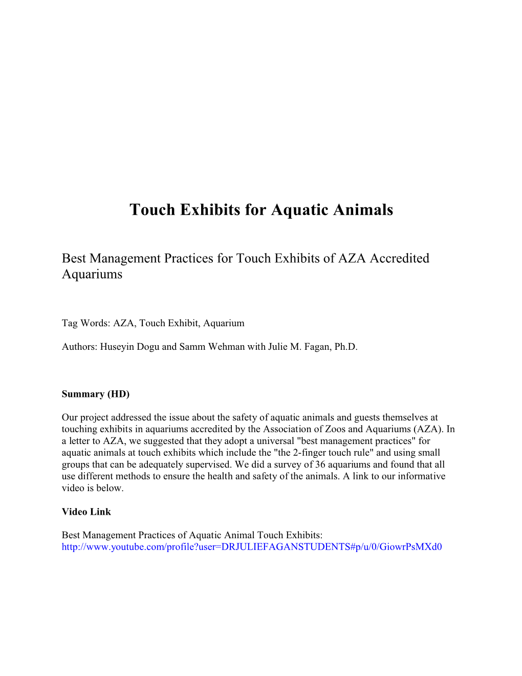Touch Exhibits for Aquatic Animals