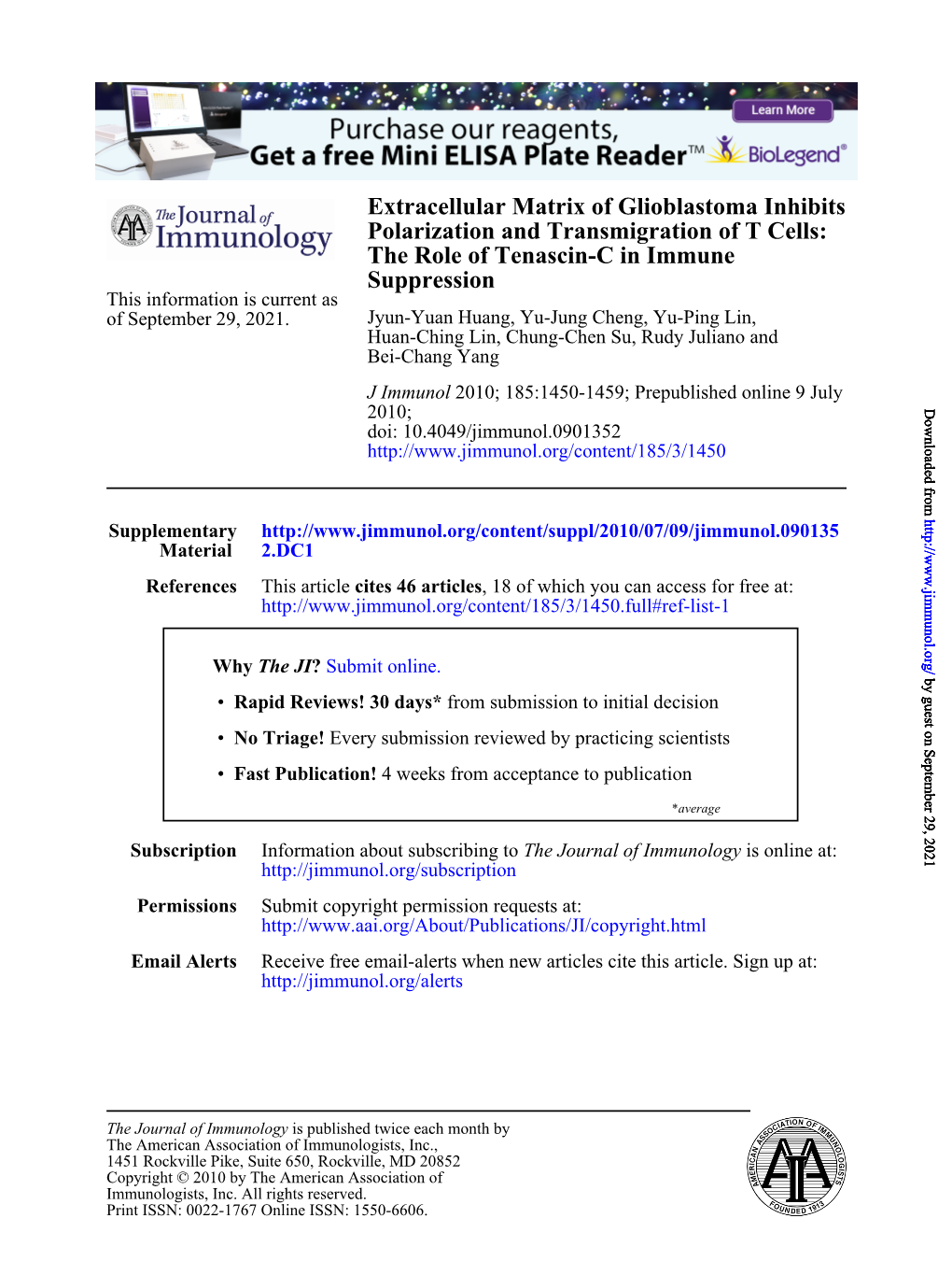 Suppression the Role of Tenascin-C in Immune Polarization And