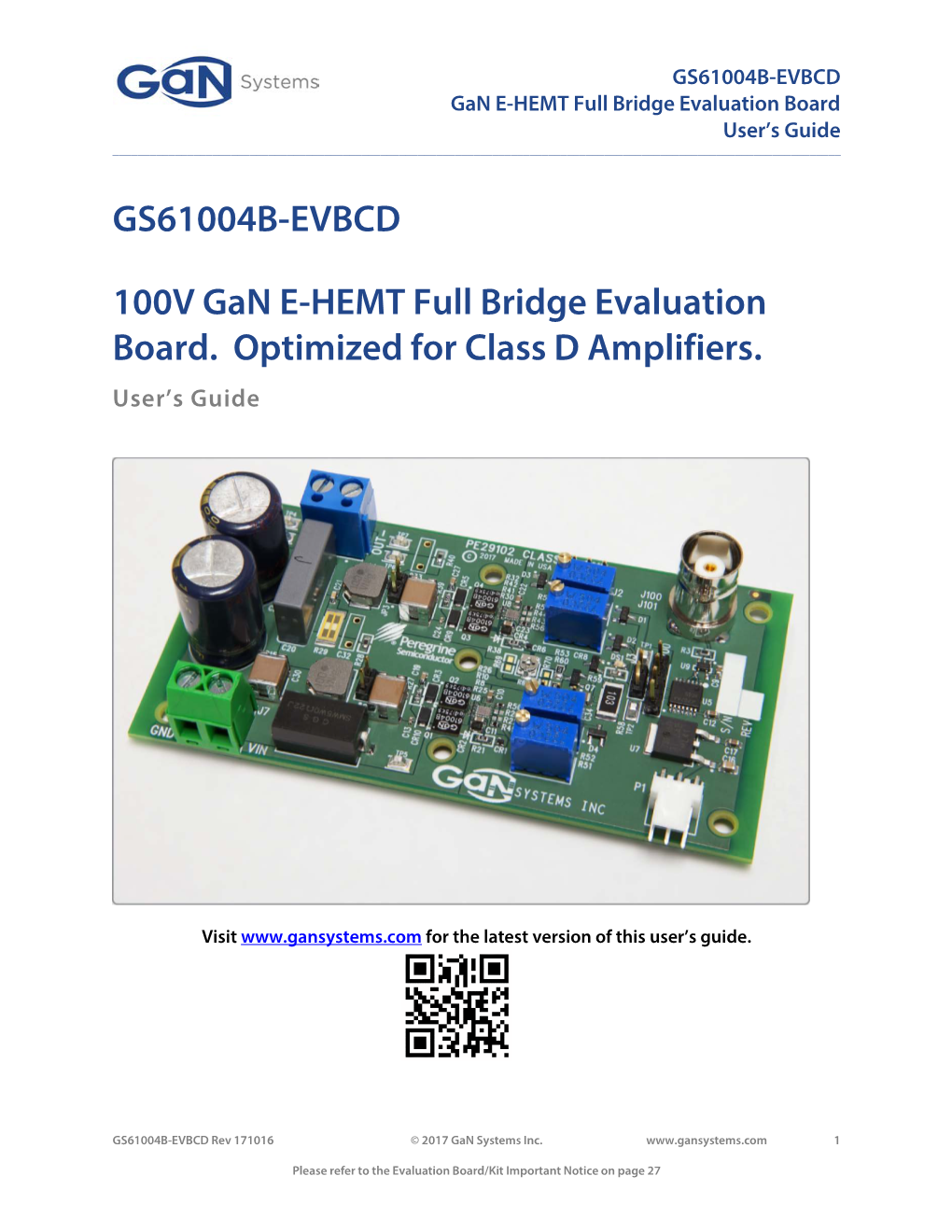 GS61004B-EVBCD 100V Gan E-HEMT Full Bridge