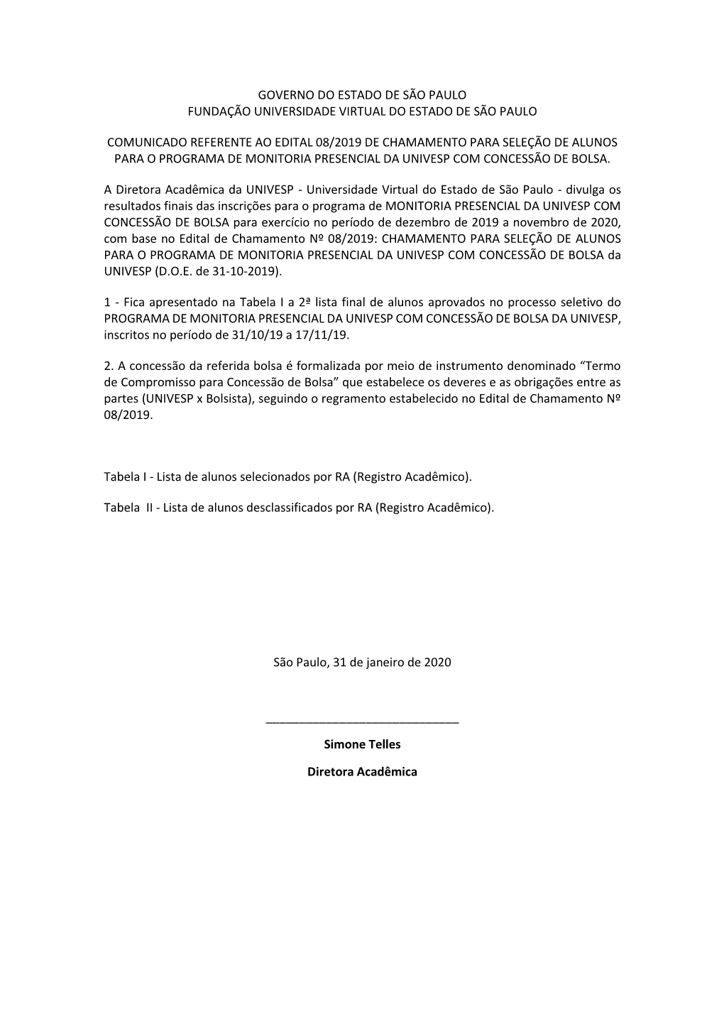 Lista 2º Chamada- Após Envio De Dados Bancários