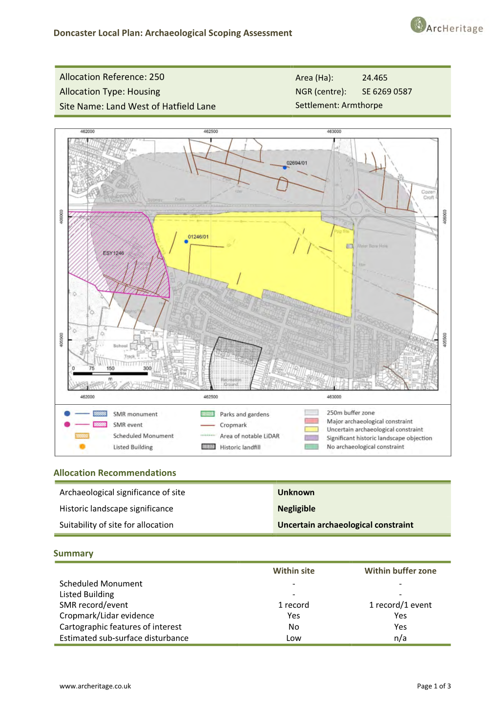 Doncaster Local Plan: Archaeological Scoping Assessment Allocation