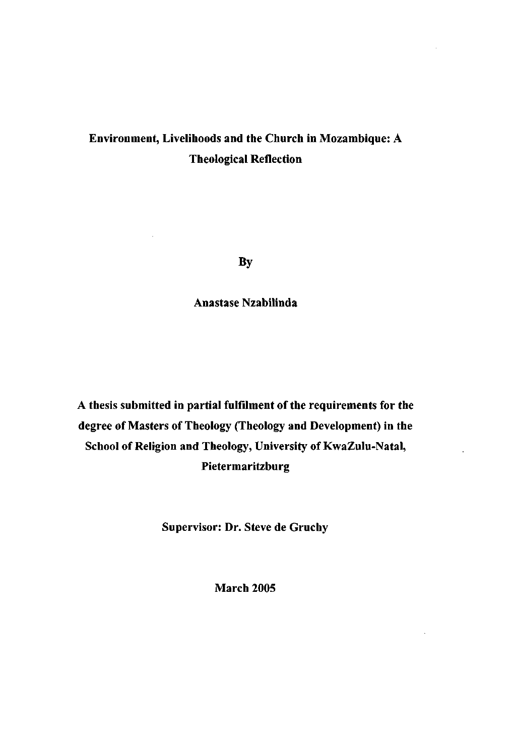 Environment, Livelihoods and the Church in Mozambique: a Theological Reflection