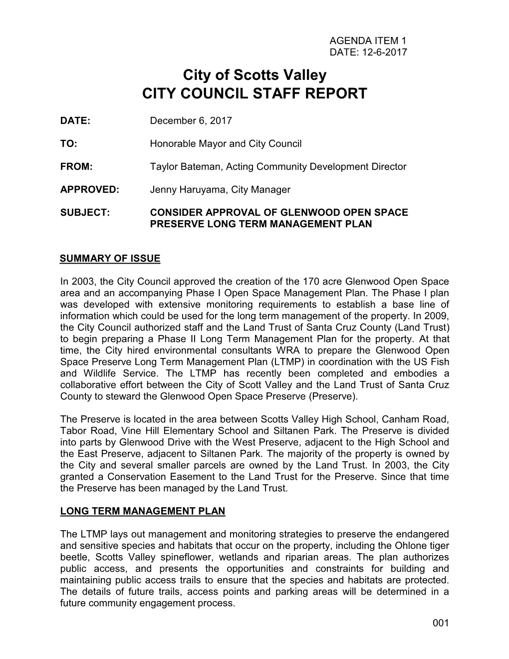City of Scotts Valley CITY COUNCIL STAFF REPORT