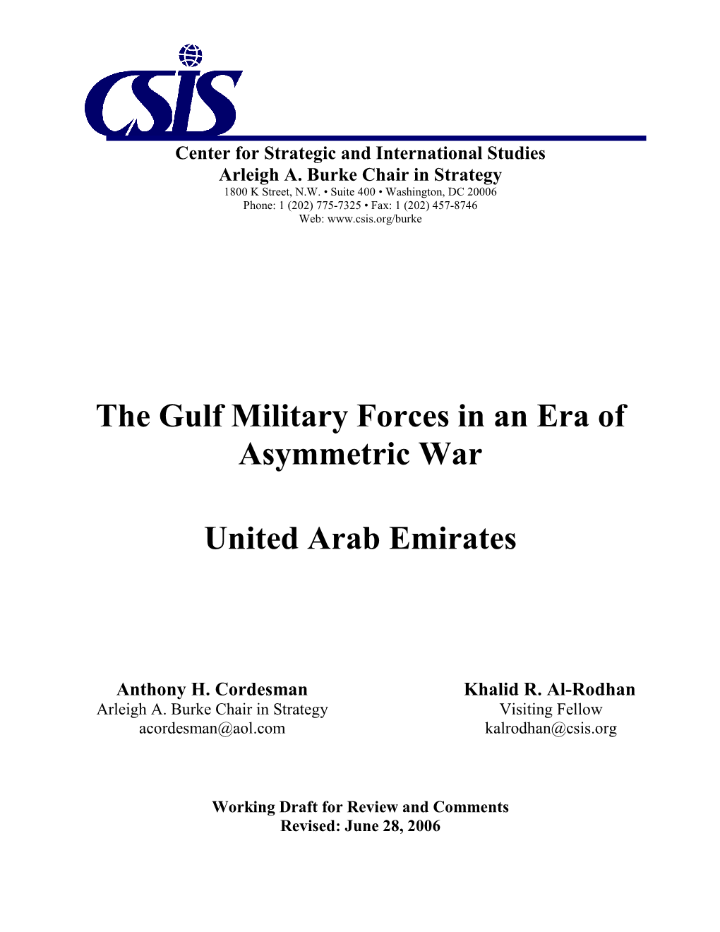 The Gulf Military Forces in an Era of Asymmetric War United Arab Emirates