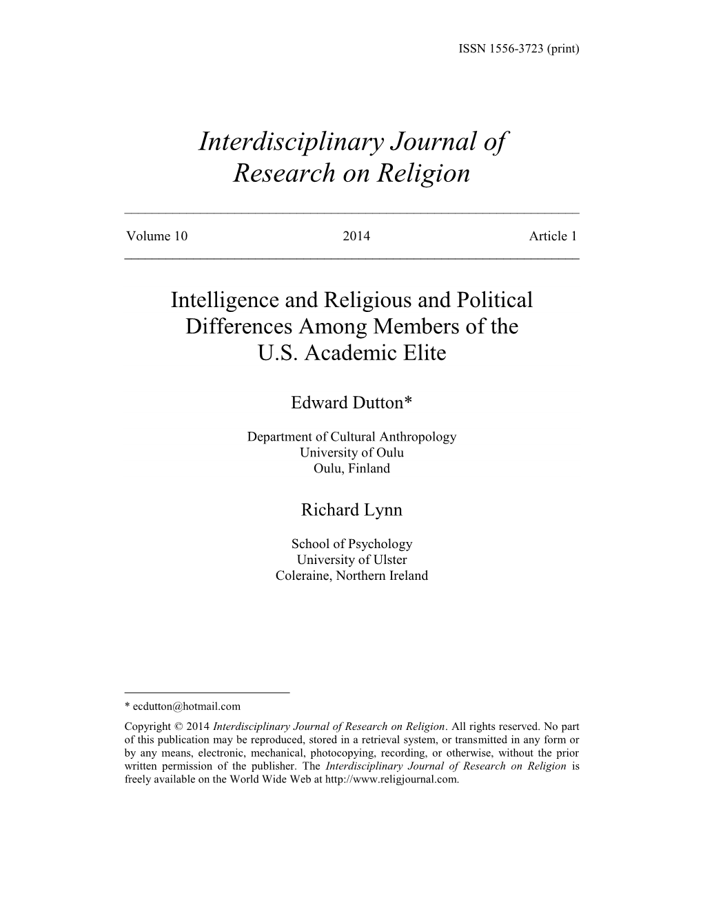 Iqs of Academics in Different Disciplines