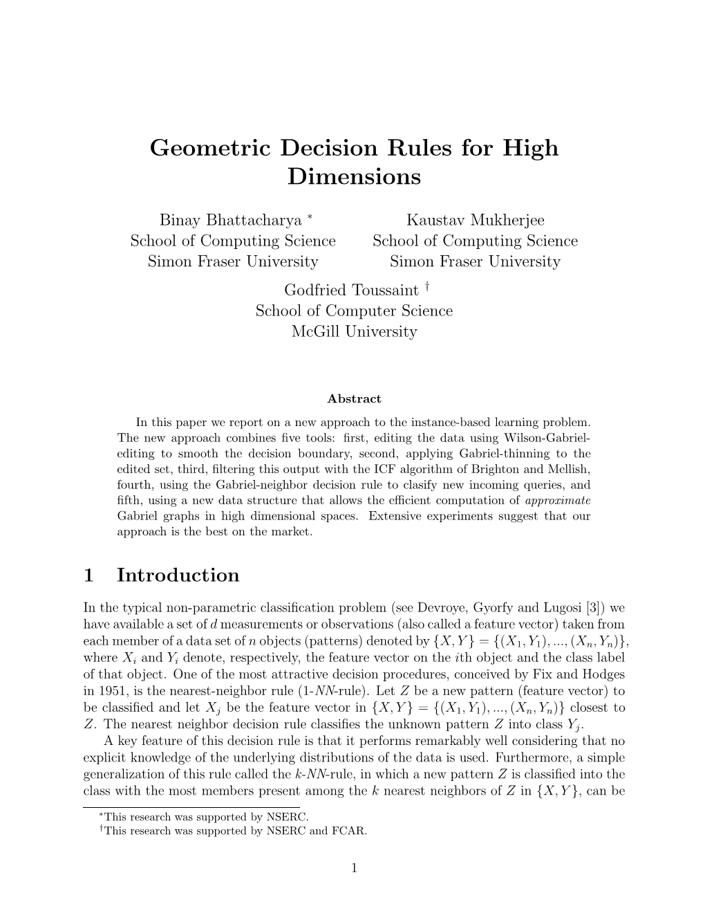 Geometric Decision Rules for High Dimensions