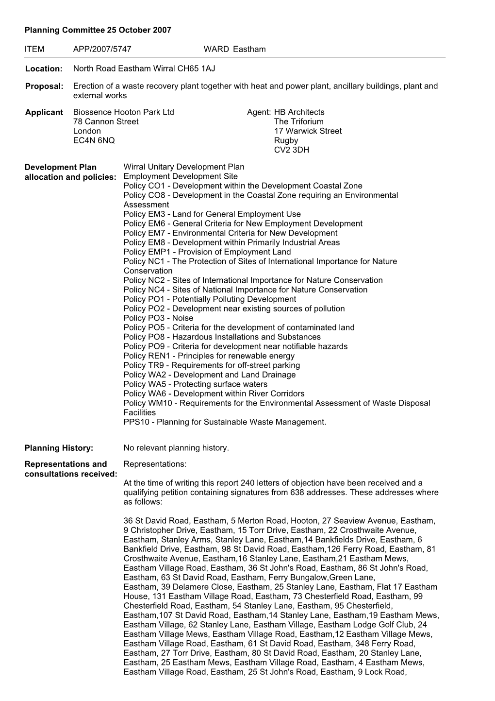 Planning Committee 25 October 2007 APP/2007/5747 ITEM WARD