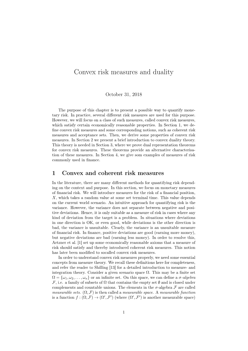 Convex Risk Measures and Duality