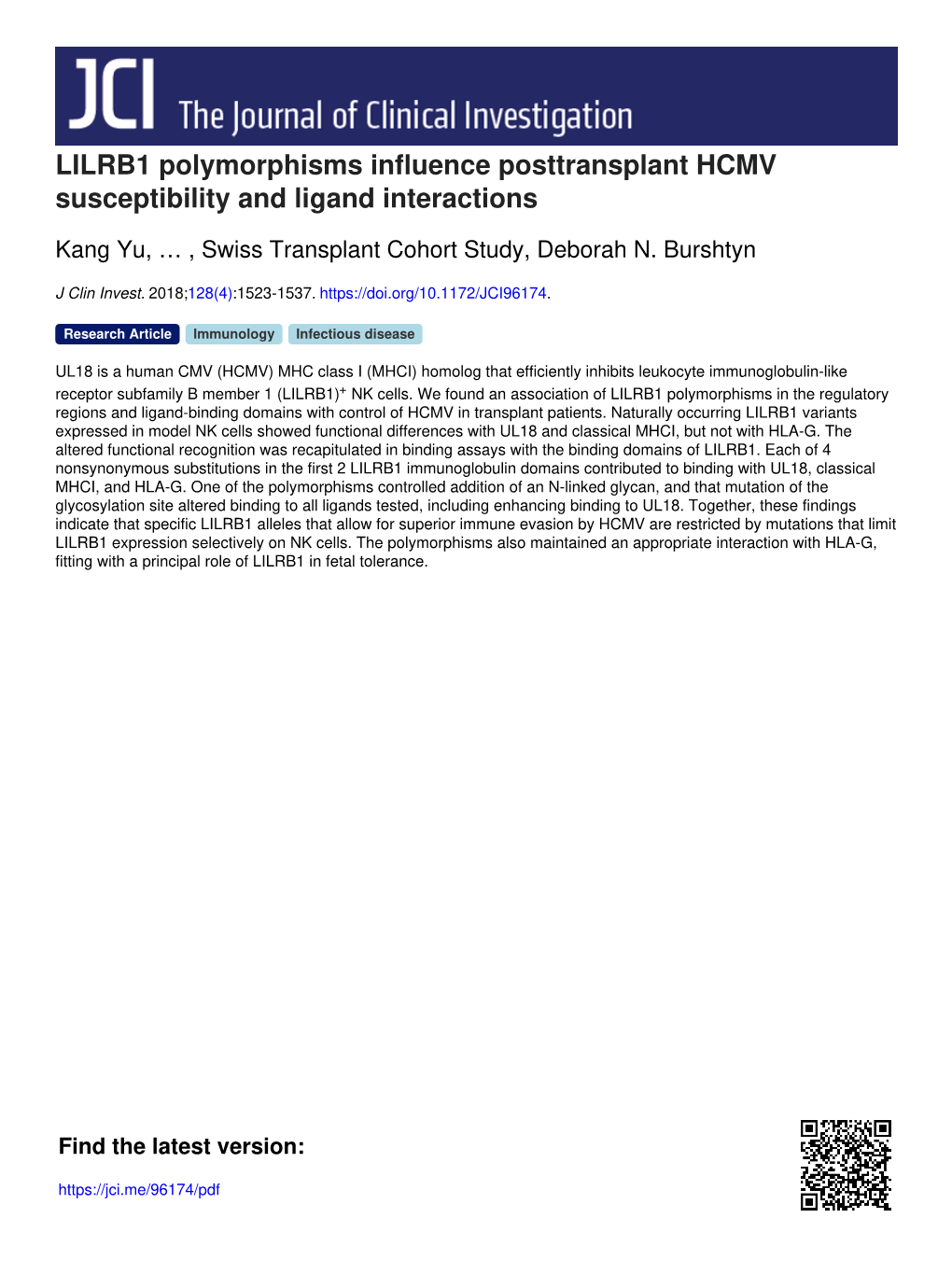 LILRB1 Polymorphisms Influence Posttransplant HCMV Susceptibility and Ligand Interactions