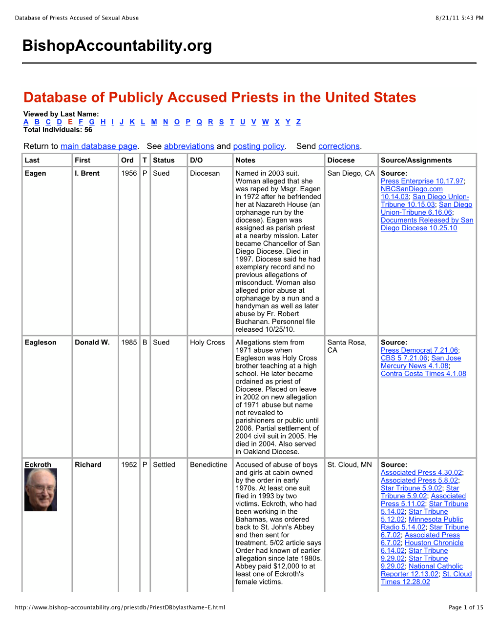 Database of Priests Accused of Sexual Abuse 8/21/11 5:43 PM