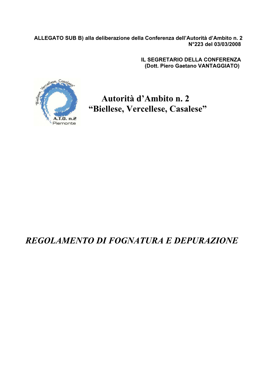 Regolamento Di Fognatura E Depurazione