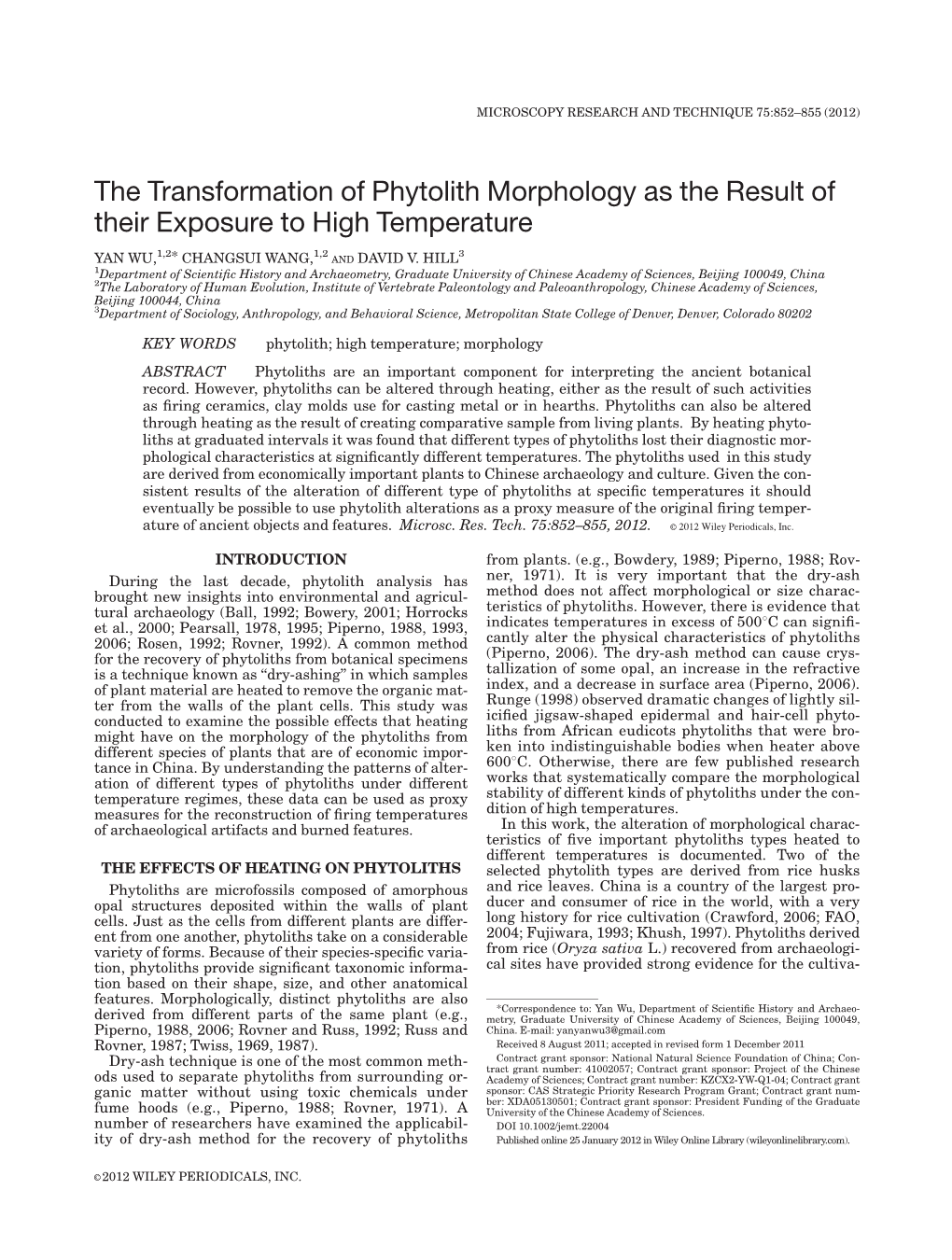 The Transformation of Phytolith Morphology As the Result of Their Exposure to High Temperature