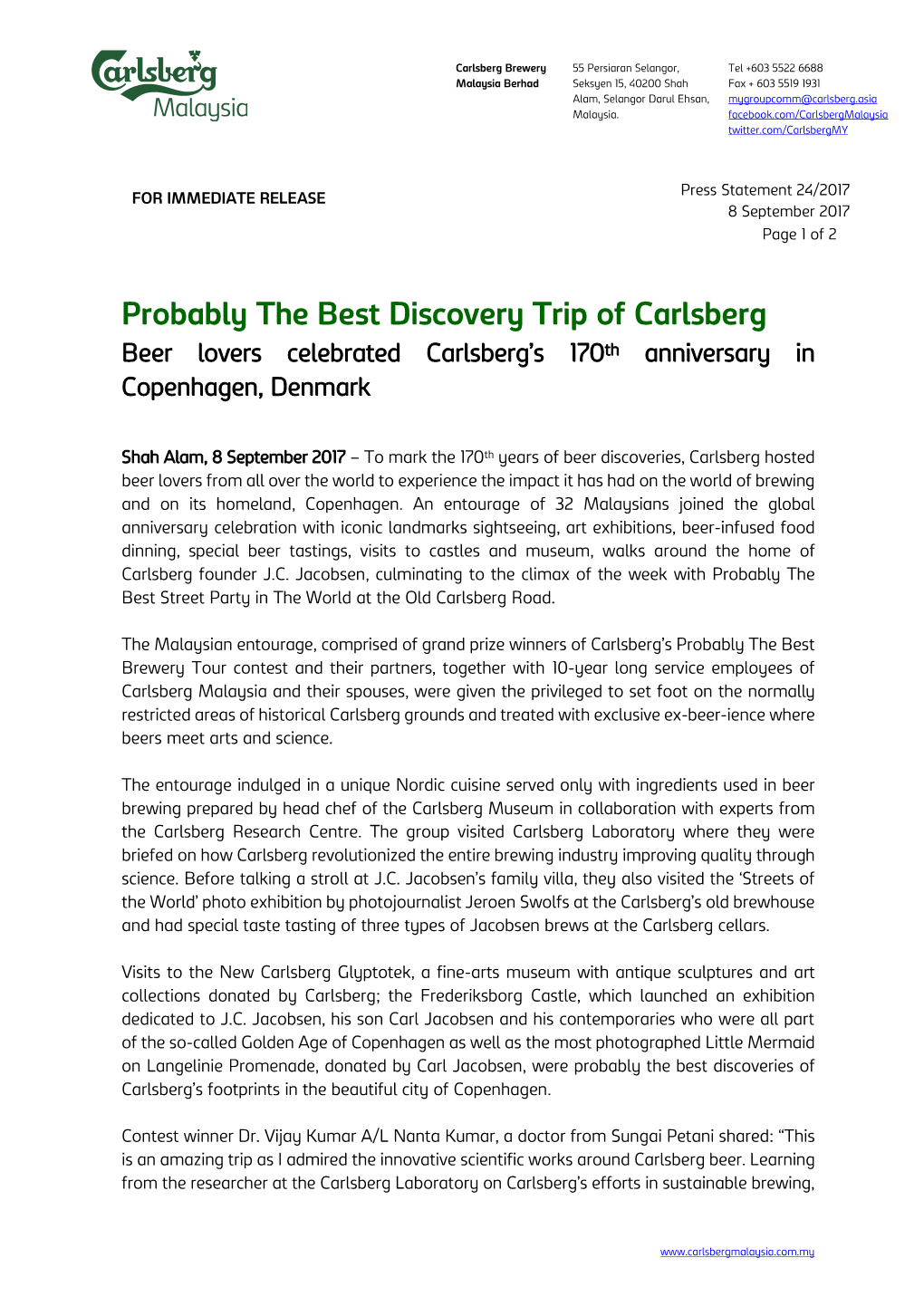 Probably the Best Discovery Trip of Carlsberg Beer Lovers Celebrated Carlsberg’S 170Th Anniversary in Copenhagen, Denmark