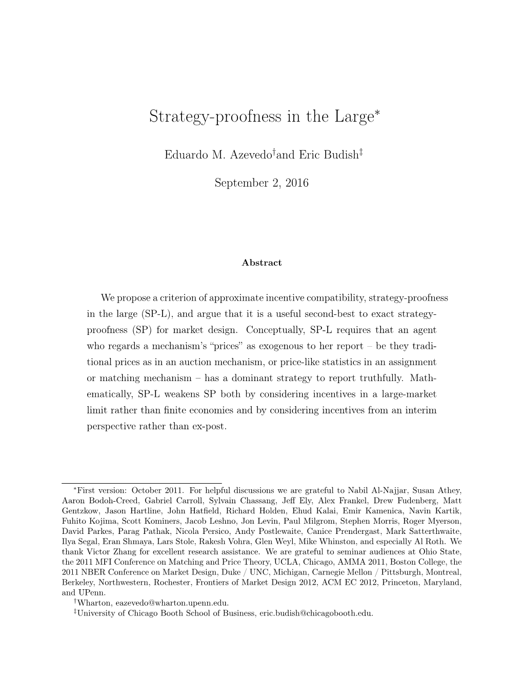 Strategyproofness in the Large As a Desideratum for Market Design