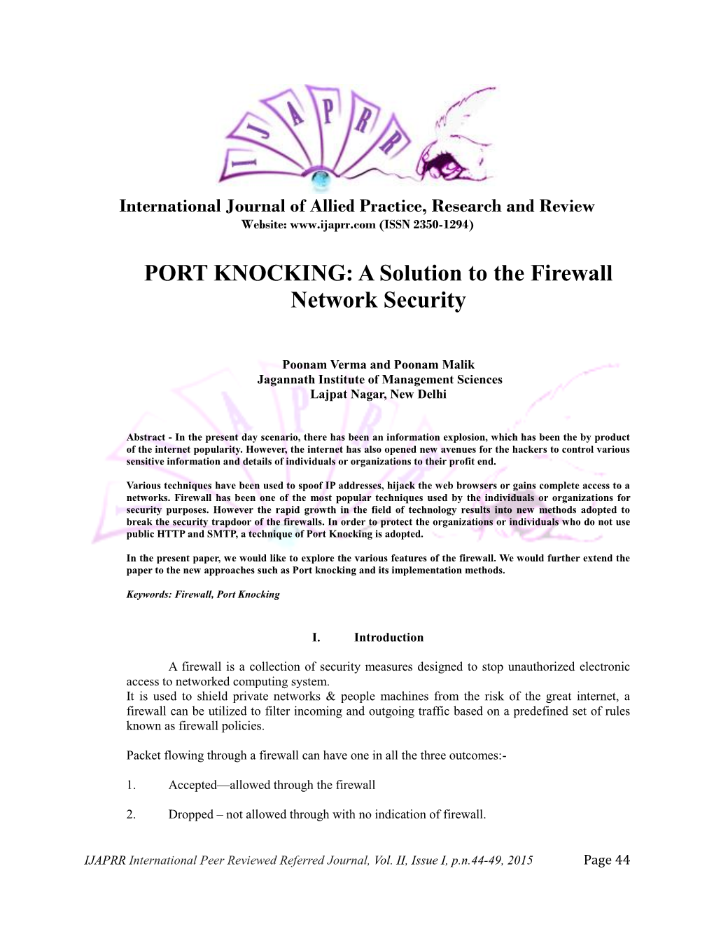 PORT KNOCKING: a Solution to the Firewall Network Security