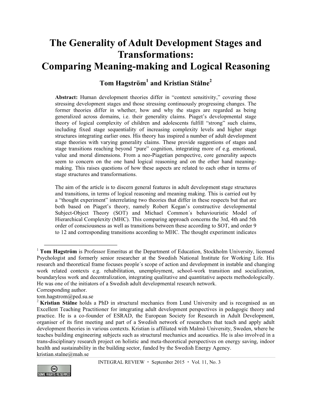 The Generality of Adult Development Stages and Transformations: Comparing Meaning-Making and Logical Reasoning