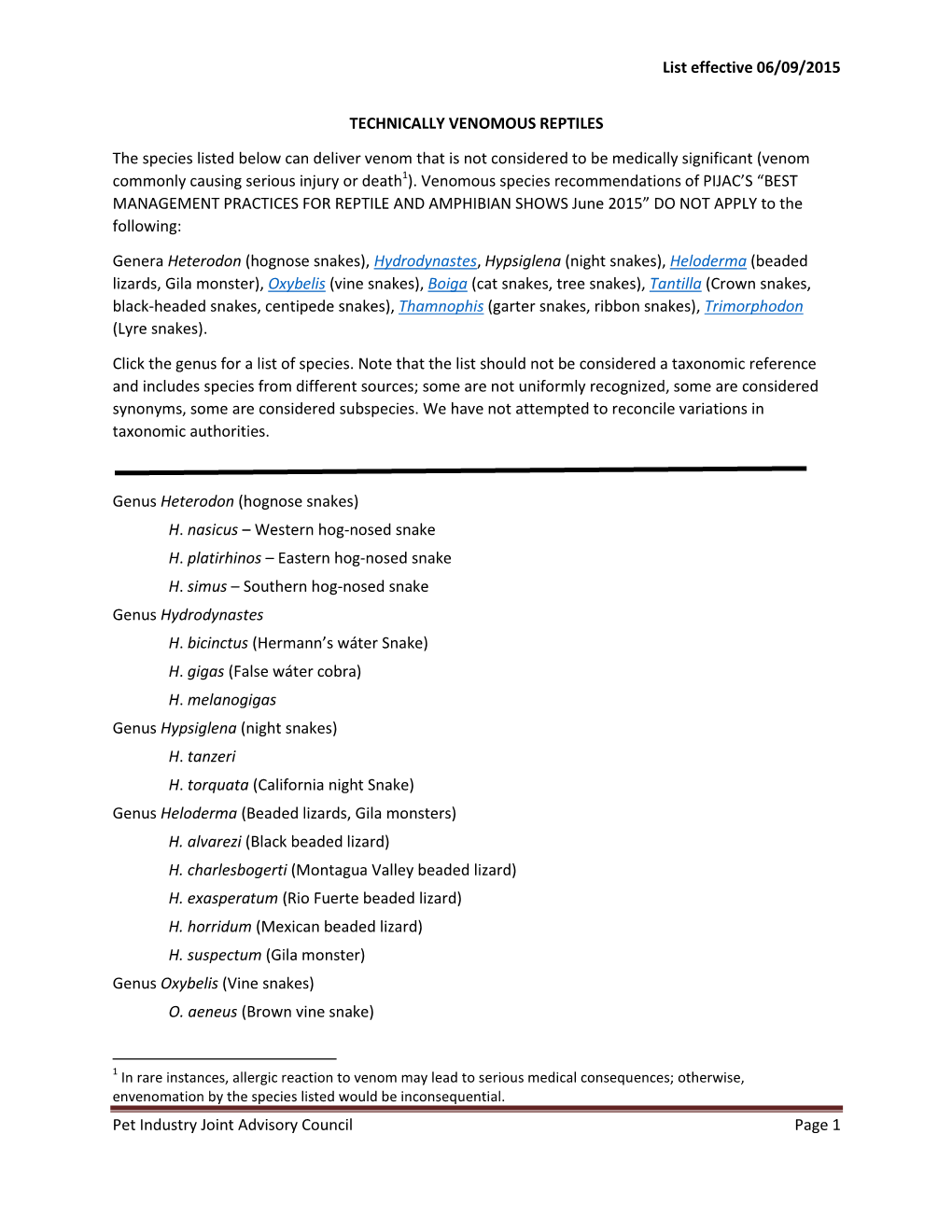 List Effective 06/09/2015 Pet Industry Joint Advisory Council Page 1