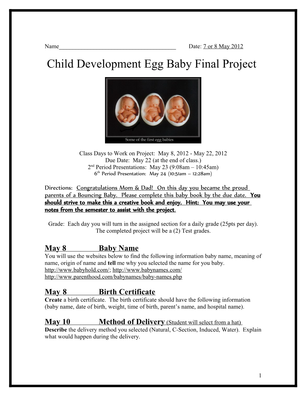 Ideas for Egg Baby Project