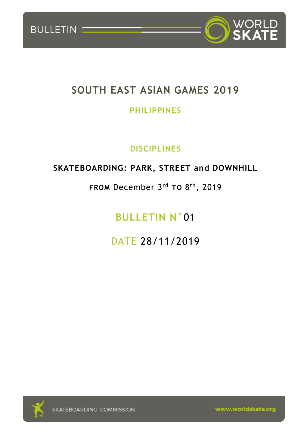 Bulletin#01 SOUTHEAST ASIAN GAMES 2019 Skateboarding
