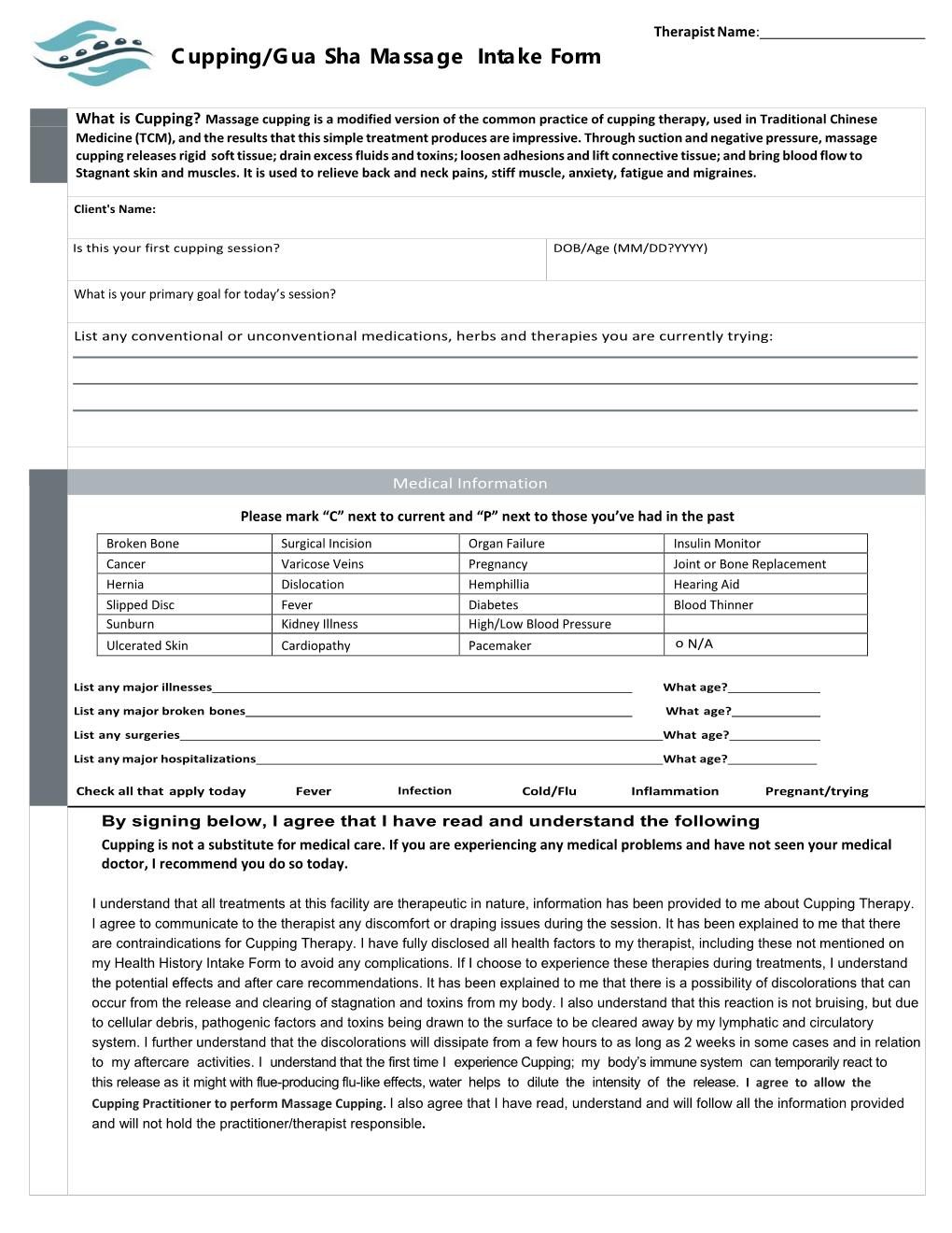 Cupping/Gua Sha Intake Form