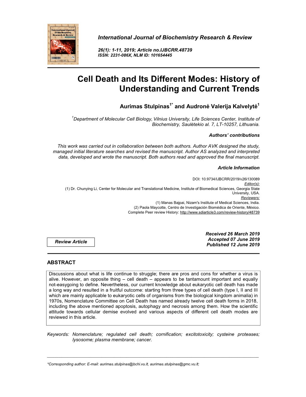 Cell Death and Its Different Modes: History of Understanding and Current Trends