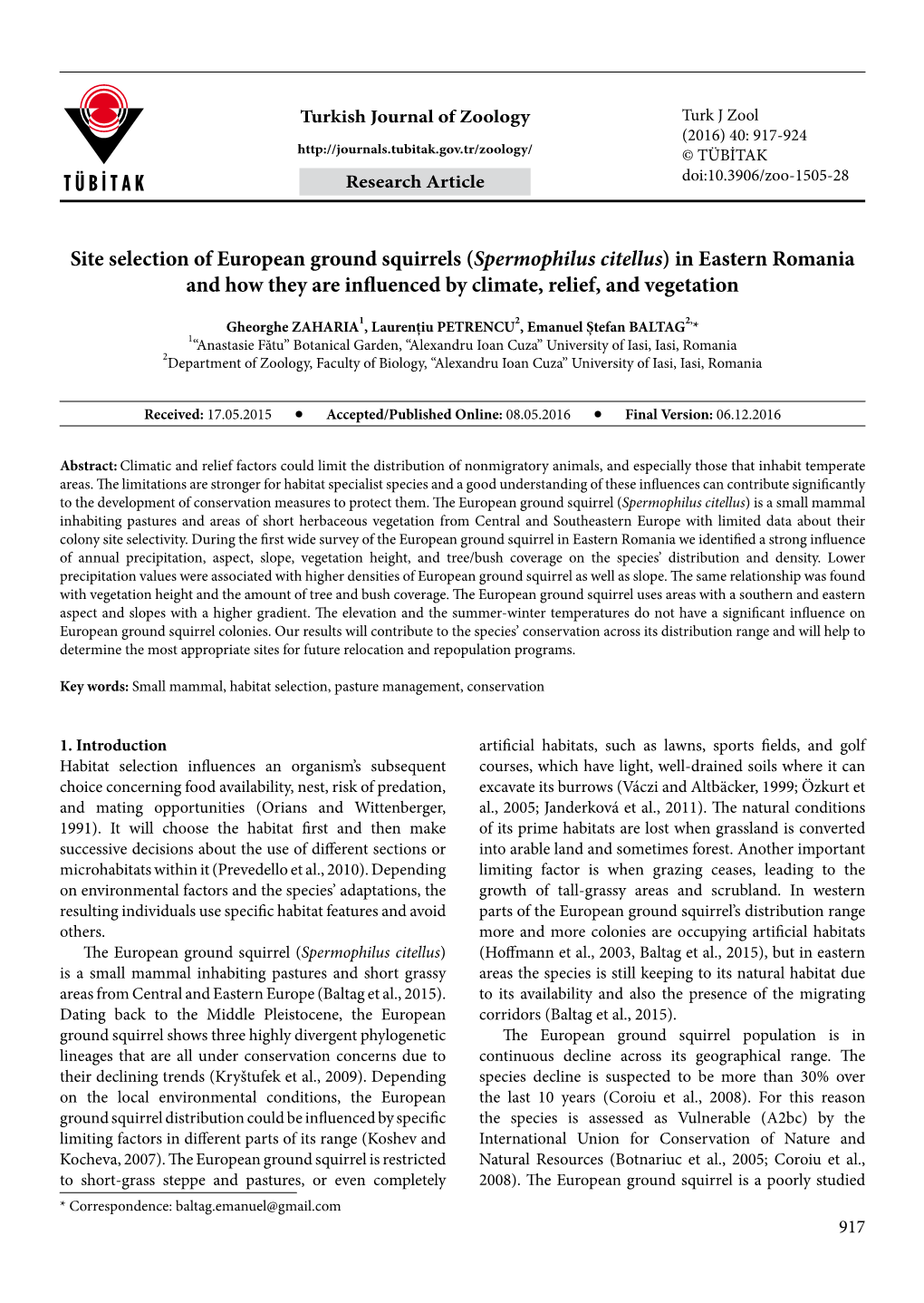 Spermophilus Citellus) in Eastern Romania and How They Are Influenced by Climate, Relief, and Vegetation