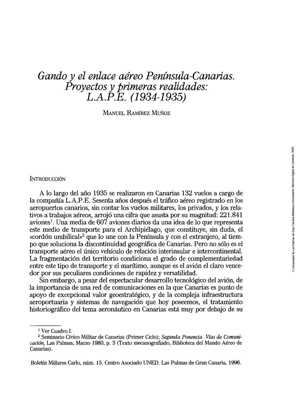 Gando Y El Enlace Aéreo Península-Canarias. Proyectos Y