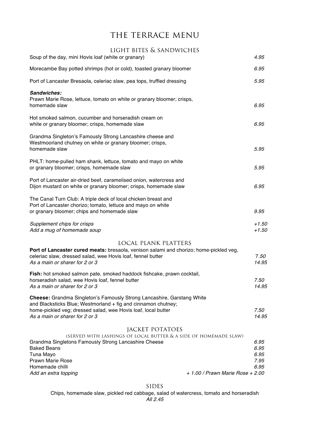 The Terrace Menu