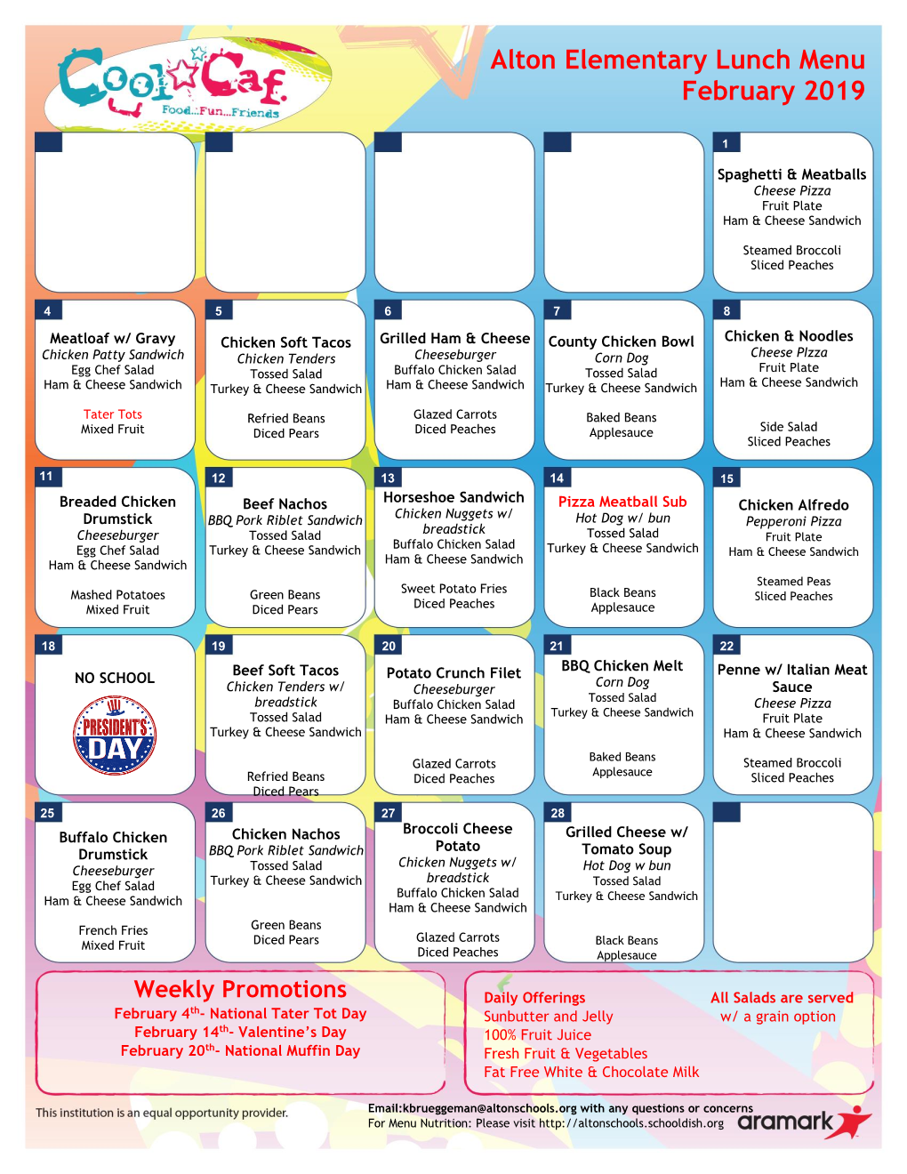 Alton Elementary Lunch Menu February 2019