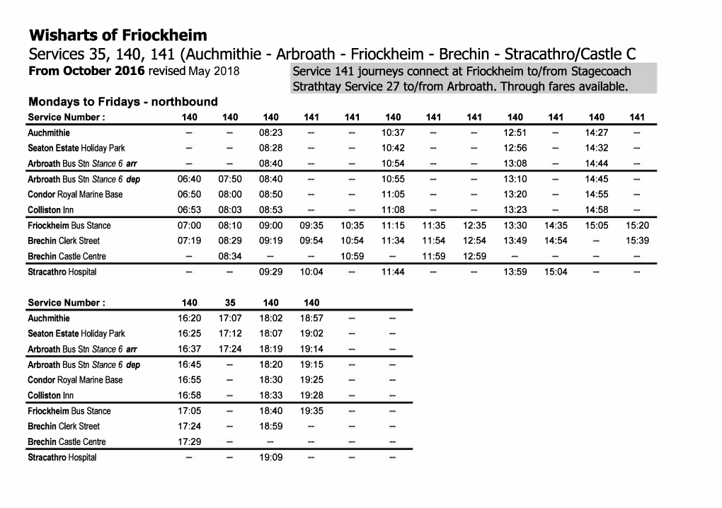 Wisharts of Friockheim Services 35, 140, 141 (Auchmithie