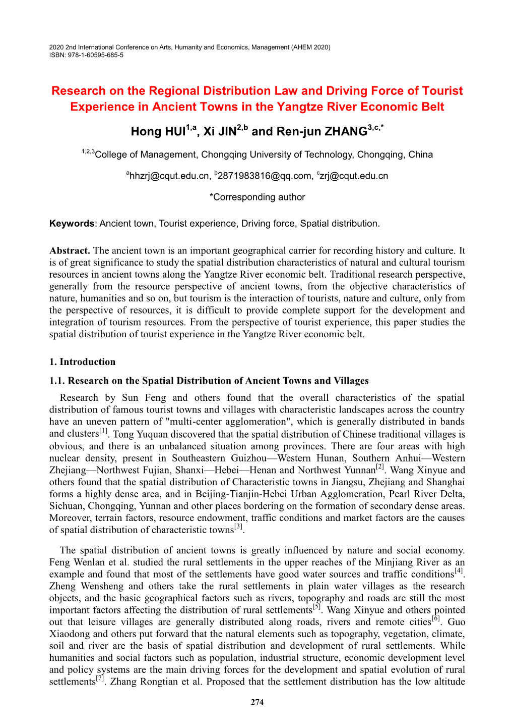 Research on the Regional Distribution Law and Driving Force of Tourist Experience in Ancient Towns in the Yangtze River Economic Belt