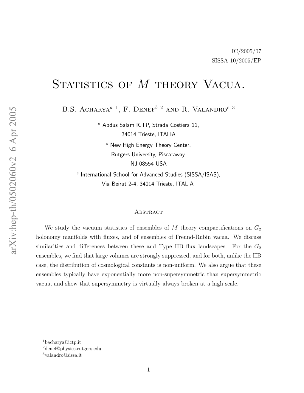 Statistics of M Theory Vacua
