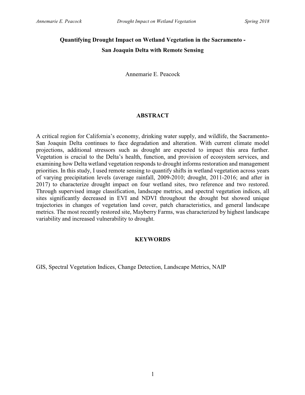 1 Quantifying Drought Impact on Wetland Vegetation in The