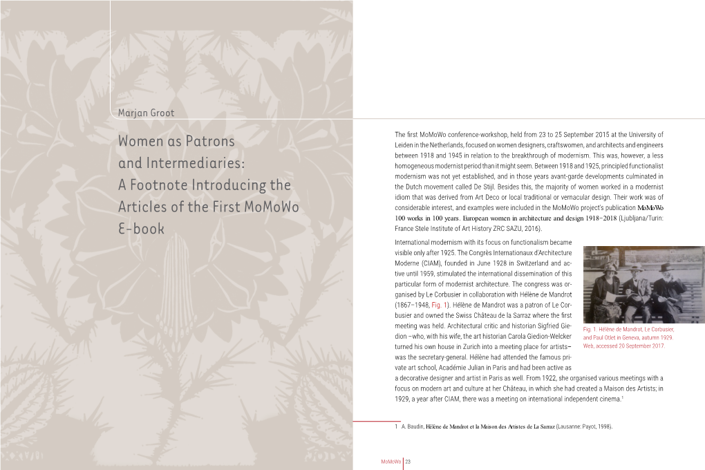 Women As Patrons and Intermediaries: a Footnote Introducing the Articles of the First Momowo E-Book