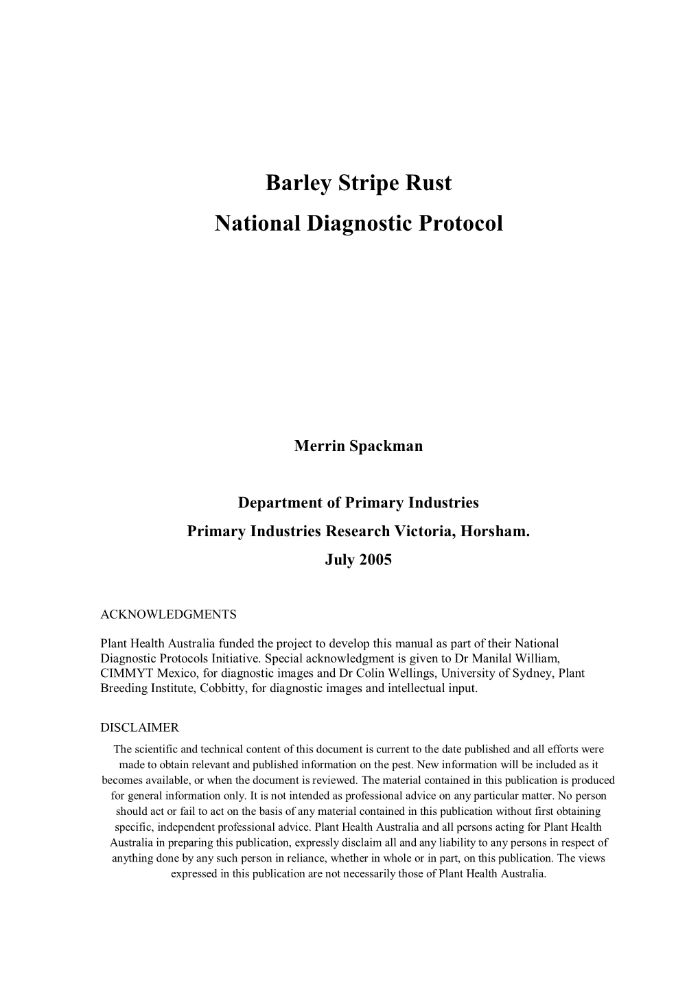 Barley Stripe Rust National Diagnostic Protocol