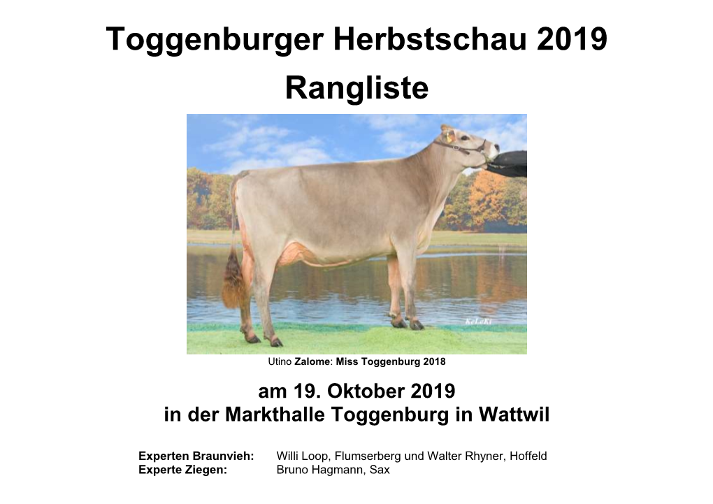 Toggenburger Herbstschau 2019 Rangliste