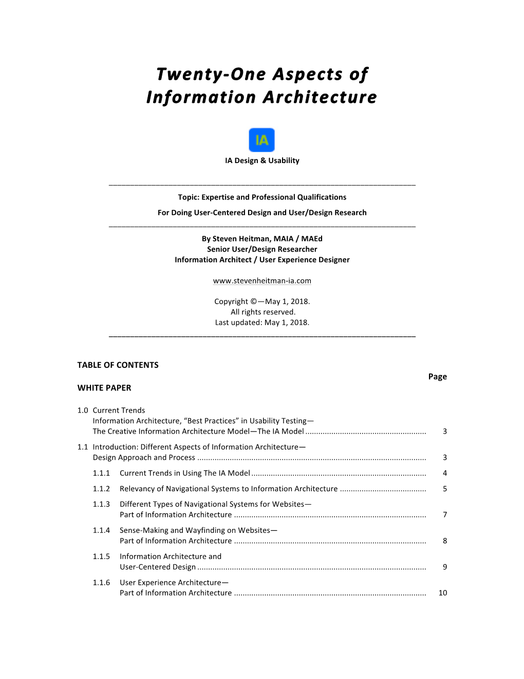 Twenty-One Aspects of Information Architecture