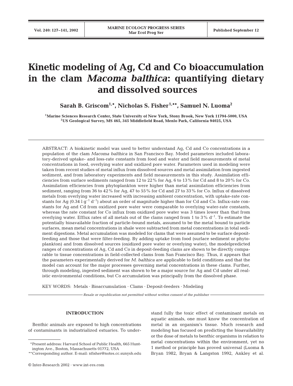 Kinetic Modeling of Ag, Cd and Co Bioaccumulation in the Clam Macoma Balthica: Quantifying Dietary and Dissolved Sources