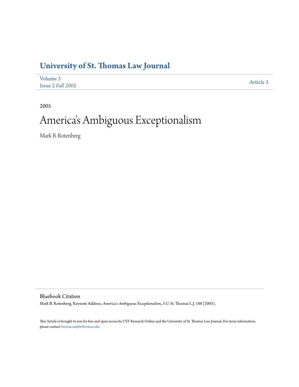 America's Ambiguous Exceptionalism Mark B