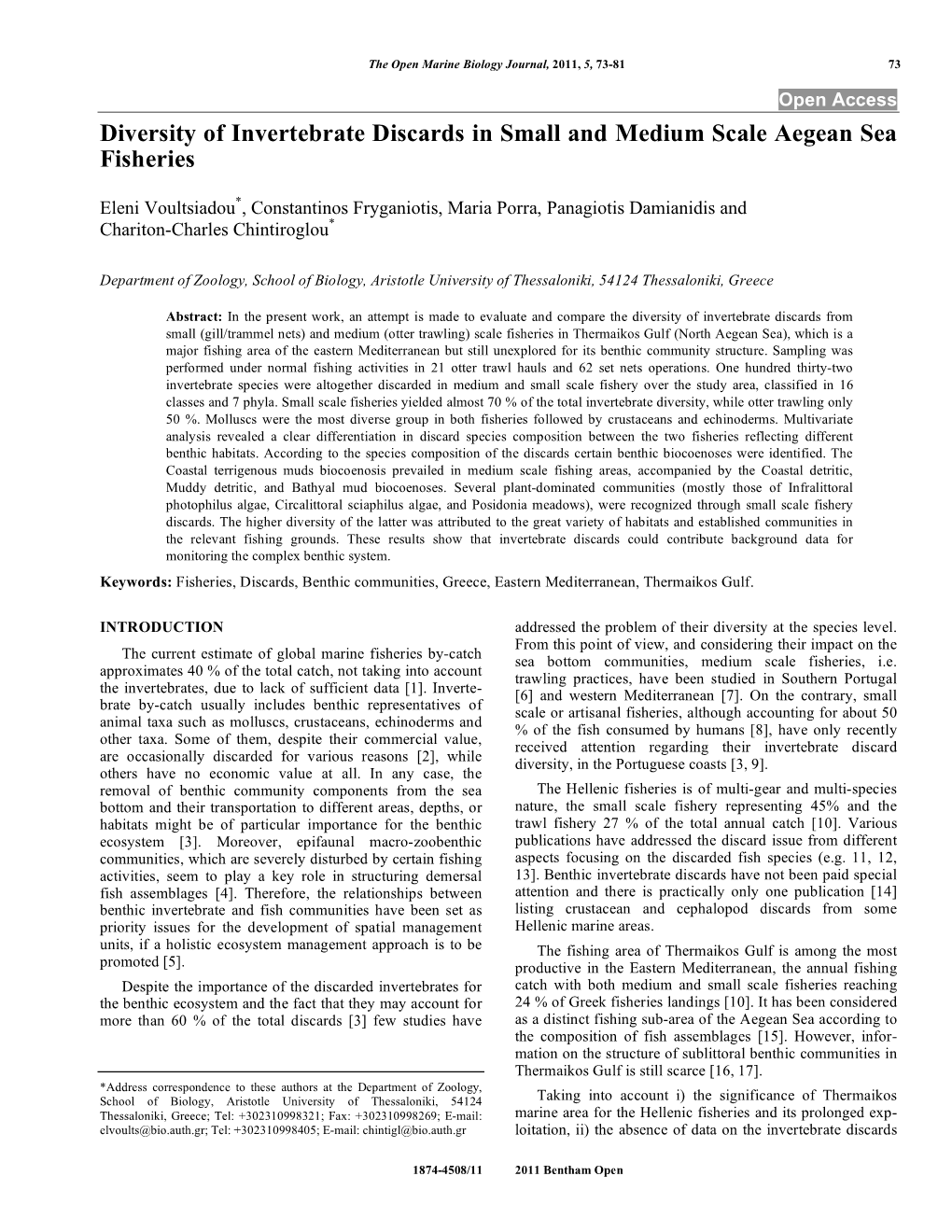 Diversity of Invertebrate Discards in Small and Medium Scale Aegean Sea Fisheries