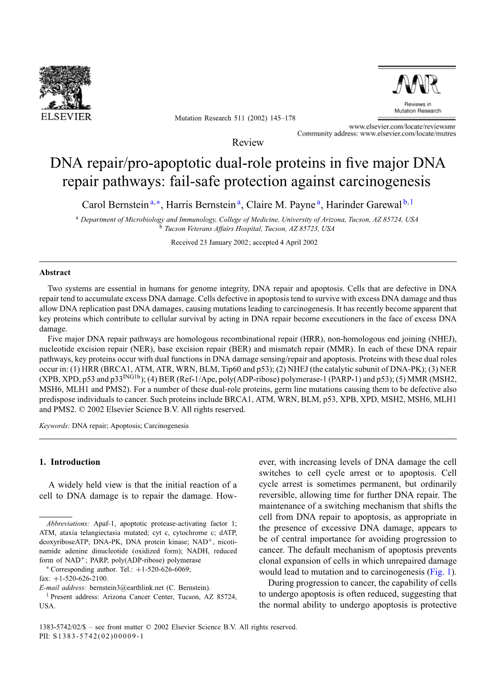 DNA Repair/Pro-Apoptotic Dual-Role Proteins in Five Major DNA Repair