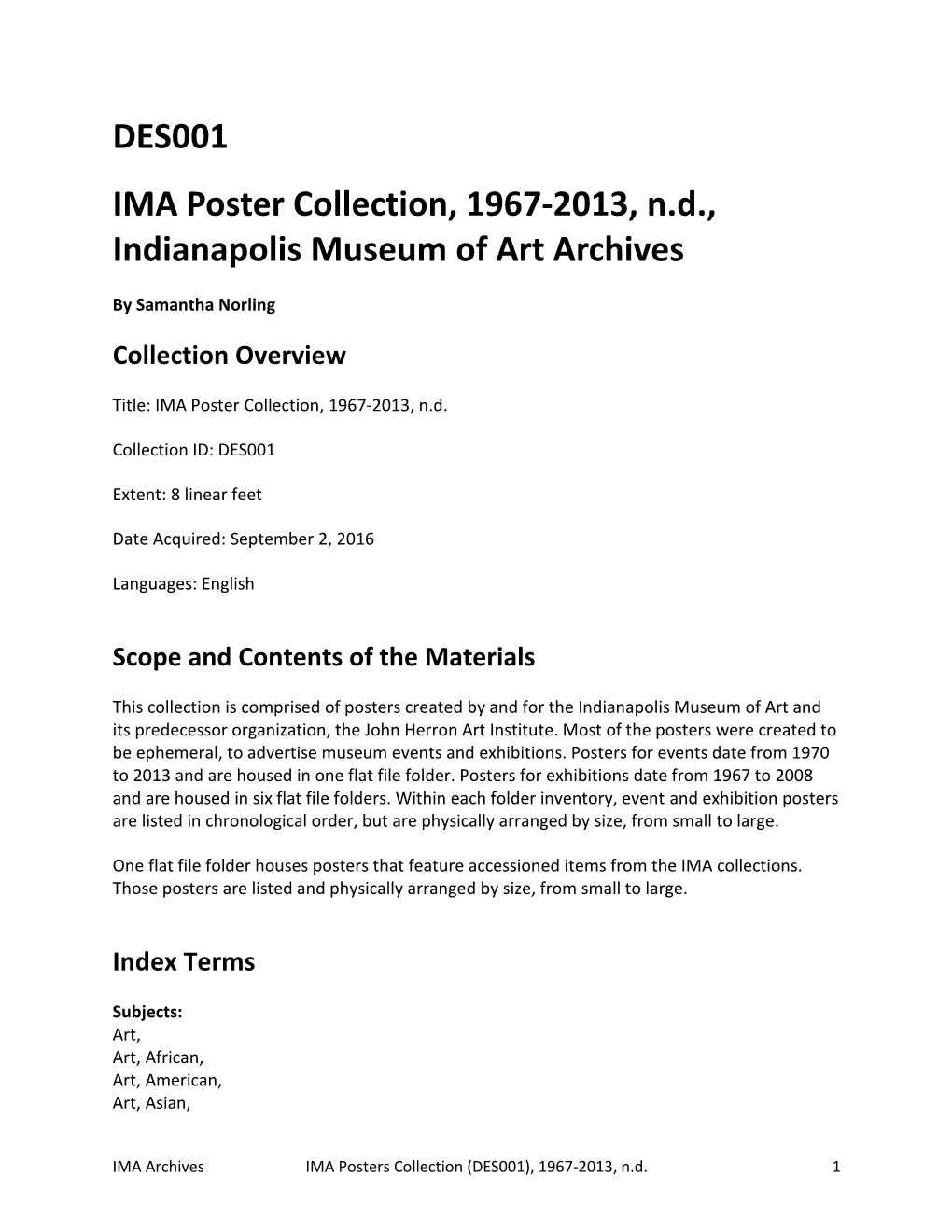 IMA Poster Collection, 1967-2013, N.D., Indianapolis Museum of Art Archives