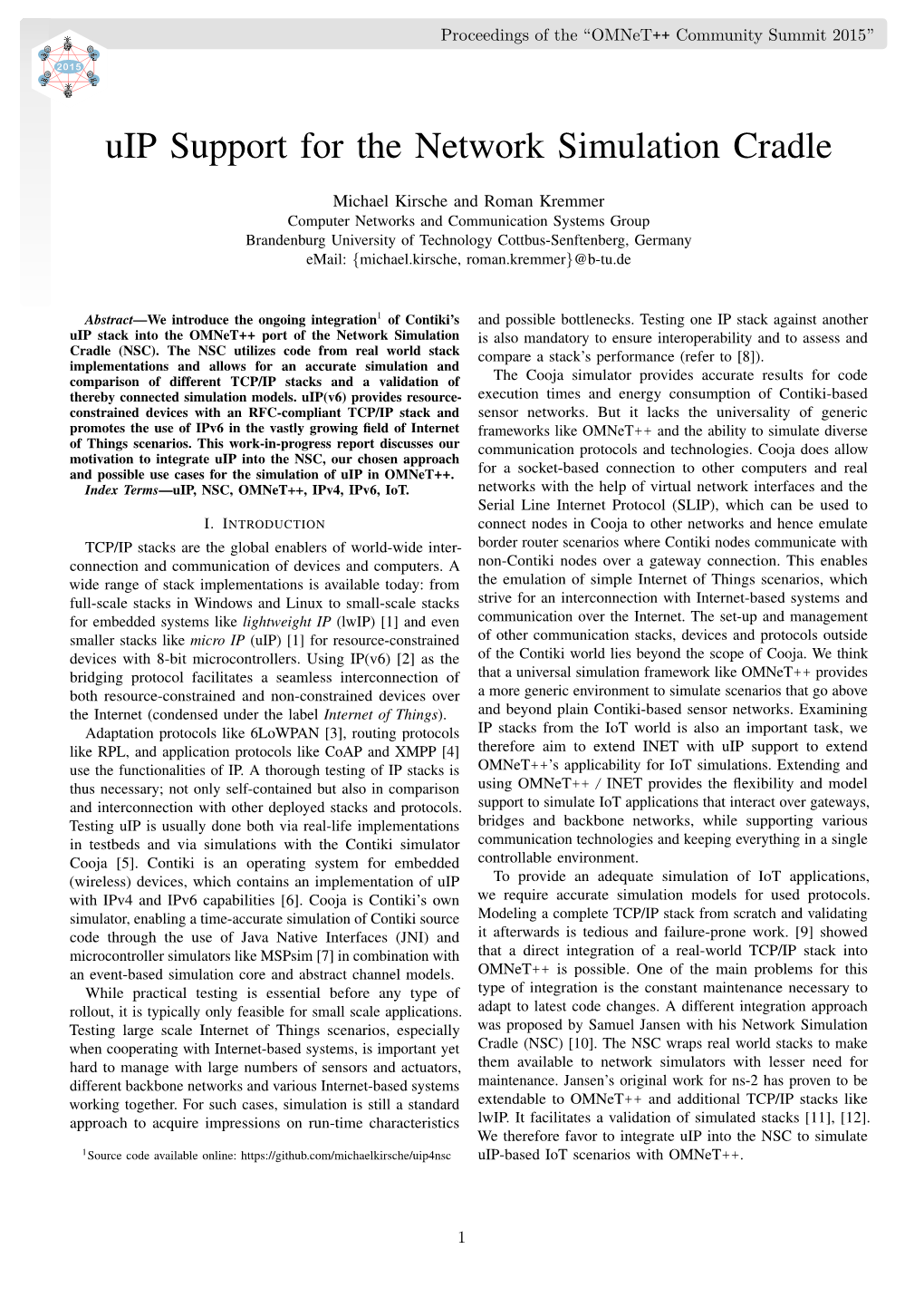 Uip Support for the Network Simulation Cradle